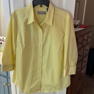Talbots Yellow Pinstripe Cotton Classic Button-Front Shirt SZ 1X
